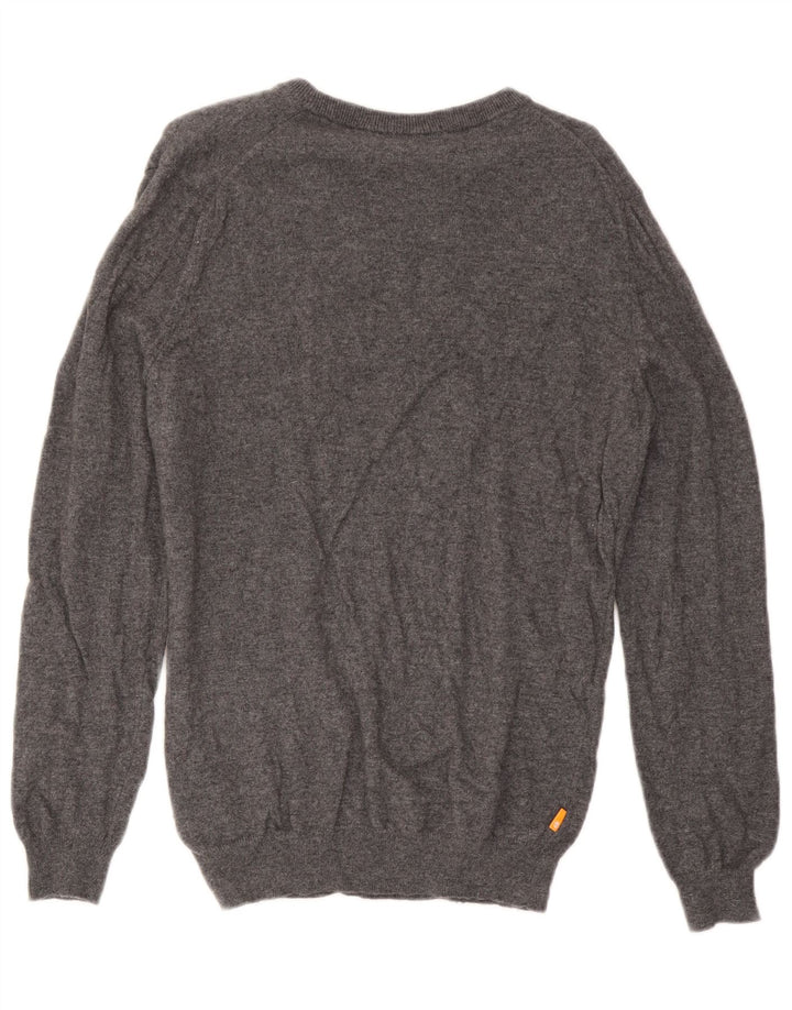Męski sweter Timberland z dekoltem w szpic, średniej szarej wełny