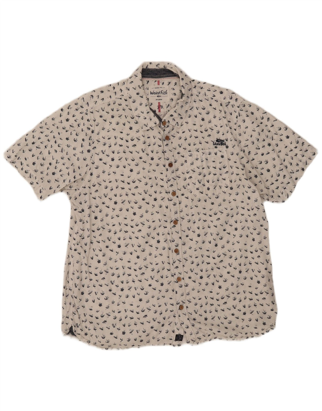 Męska koszula z krótkim rękawem Weird Fish w abstrakcyjny wzór, 2XL, biała bawełna