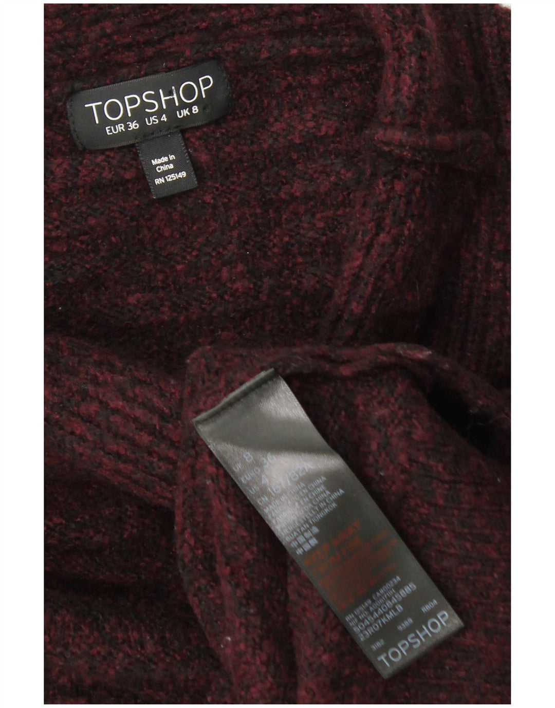 TOPSHOP Damski sweter z golfem UK 8, mały, bordowy nakrapiany