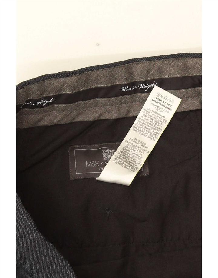 Marks & Spencer Męskie proste spodnie garniturowe W42 L29 Granatowy poliester