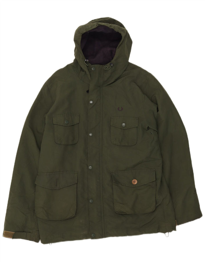 Męska kurtka wiatrówka z kapturem Fred Perry UK 38 Średni zielony nylon