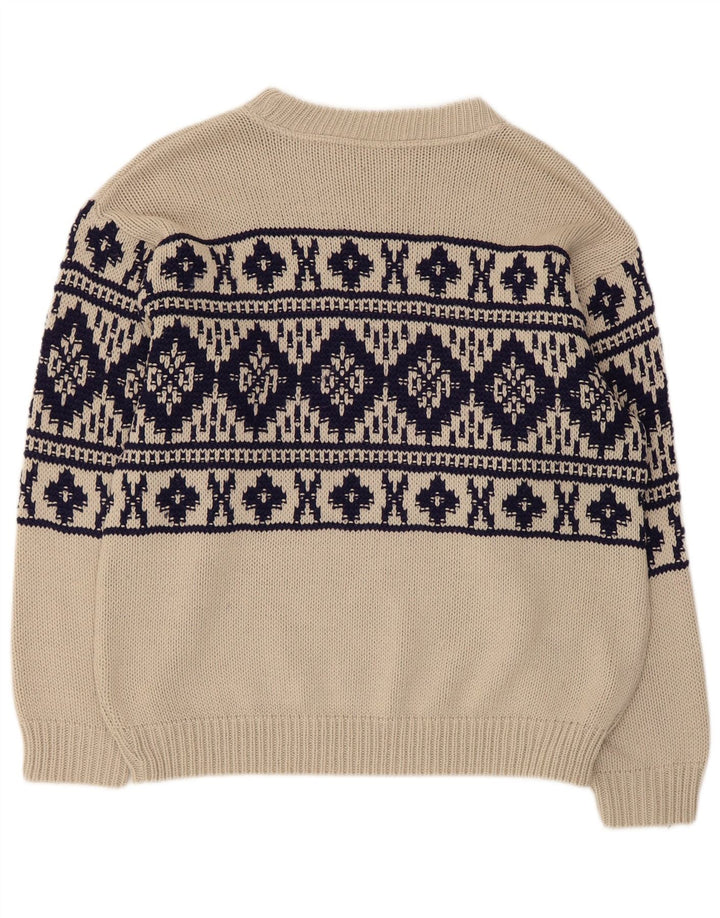 Vintage męski sweter z dekoltem w łódkę, średni beż Fair Isle