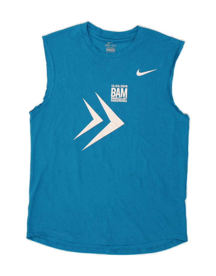 NIKE Mens Dri Fit Graphic Vest Top Small Blue Vintage Nike and Second-Hand Nike from Messina Hembry 