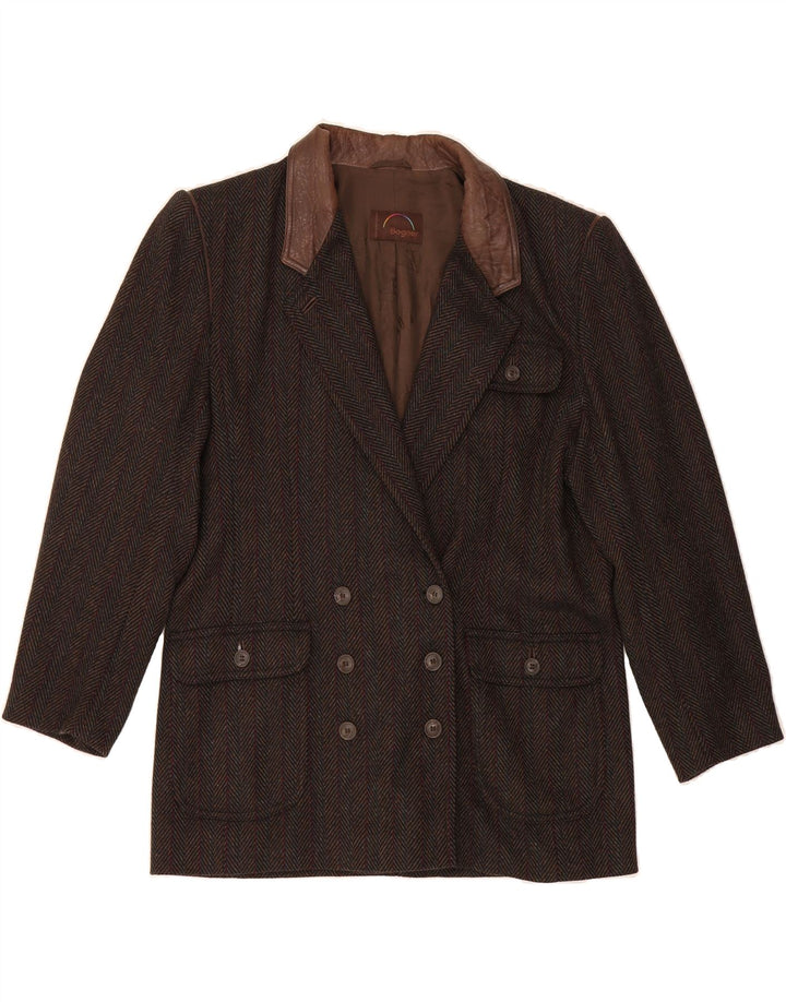 BOGNER Womens Double Breasted Blazer Jacket UK 14 Large Brown Herringbone Vintage Bogner and Second-Hand Bogner from Messina Hembry 