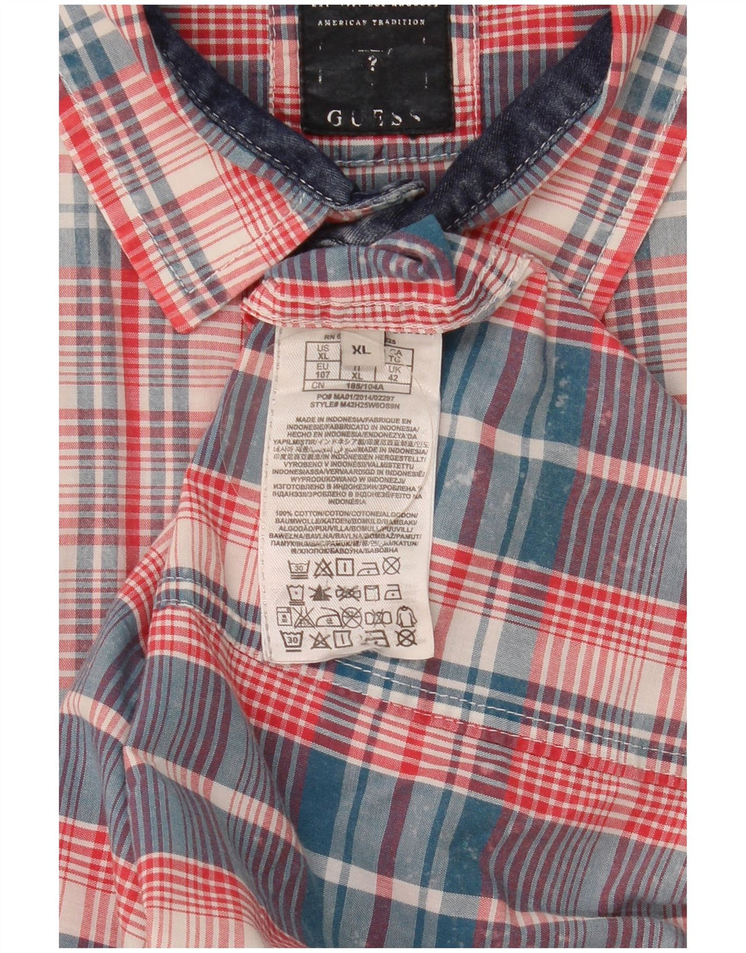 Koszula męska Guess z krótkim rękawem XL, wielokolorowa, bawełniana w kratę