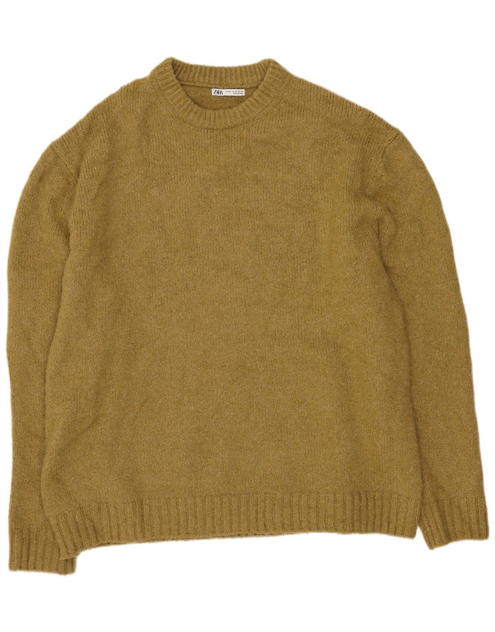 Męski sweter ZARA z okrągłym dekoltem XL, khaki, poliester