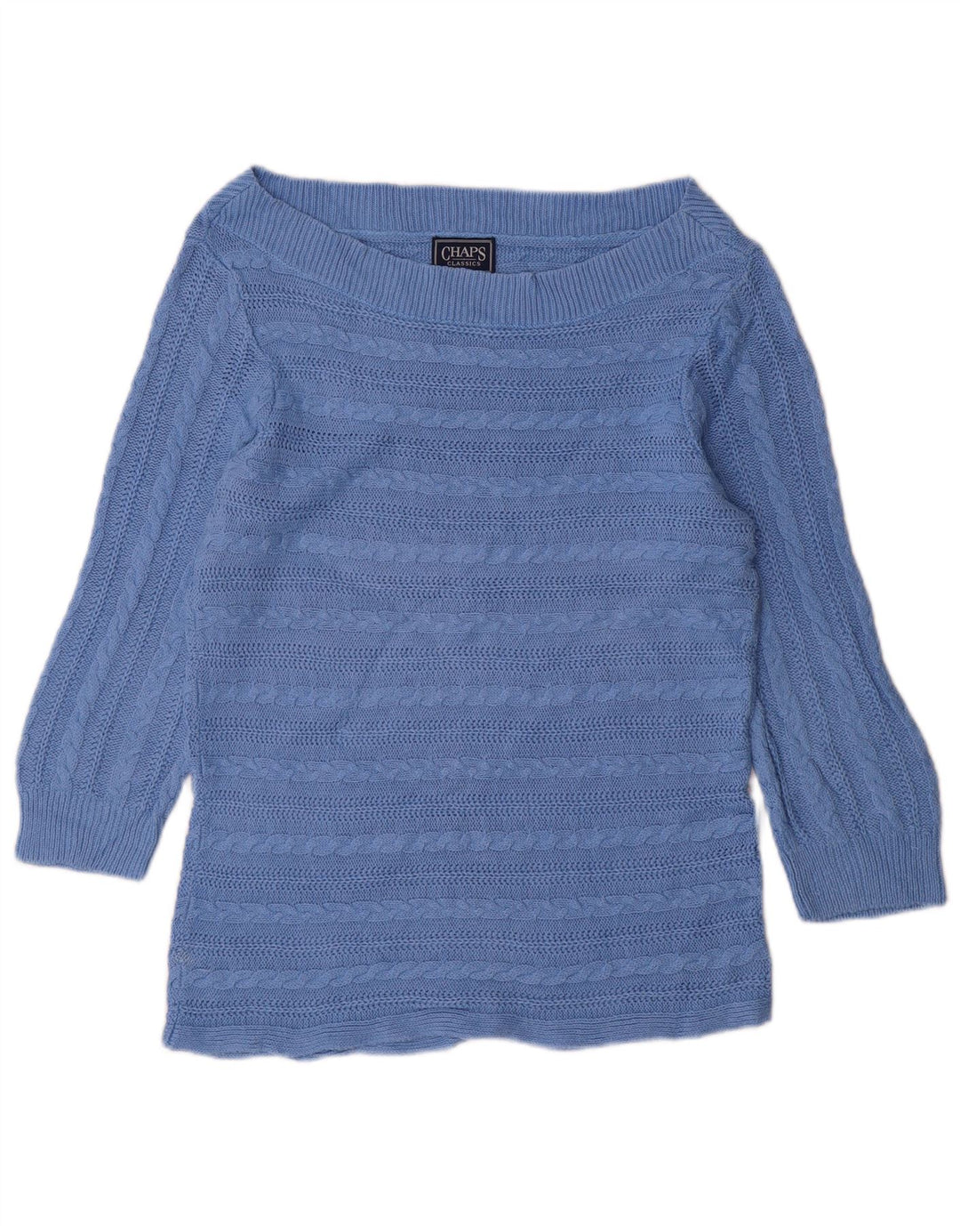 Damski sweter CHAPS z rękawem 3/4 i dekoltem w łódkę, UK 16, duży, niebieski, bawełniany