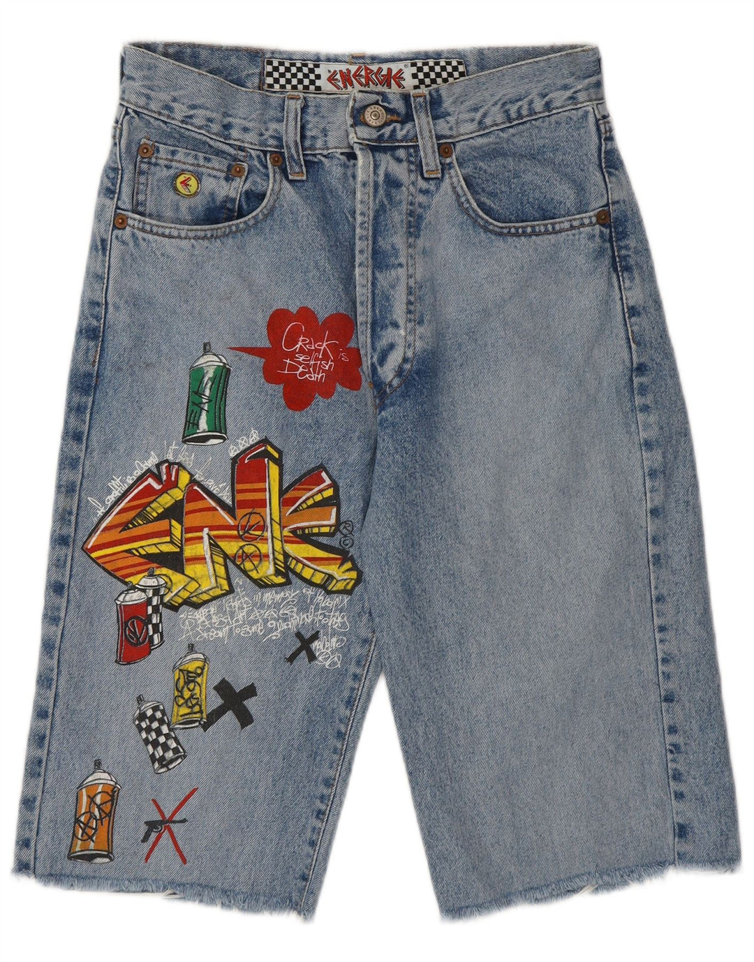 Damskie spodenki jeansowe Energie Graffiti Graphic Bermudy W28 Średni niebieski