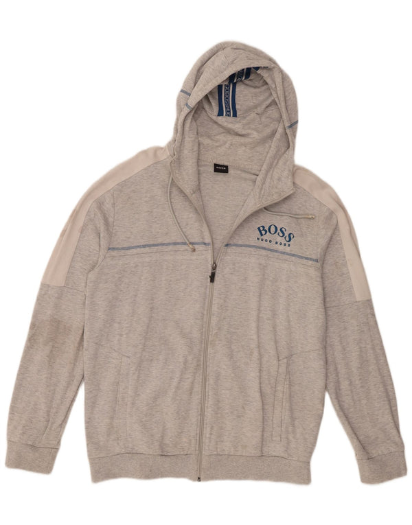 Męski sweter z kapturem i zamkiem Hugo Boss, 2XL, szara bawełna z blokami kolorów