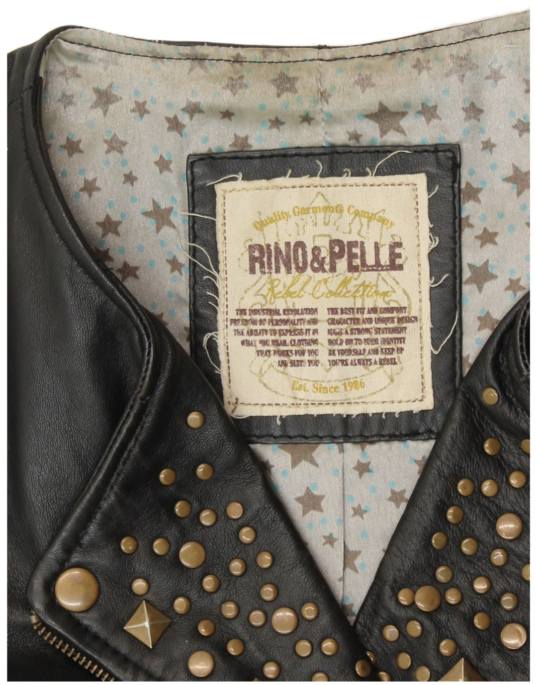 RINO & PELLE Damska kurtka skórzana typu Crop Biker UK 12, średnia czarna skóra