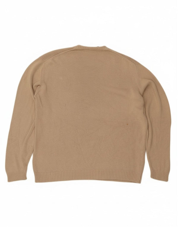 Trussardi Mens V-Neck Jumper Sweater Large Beige Cotton
