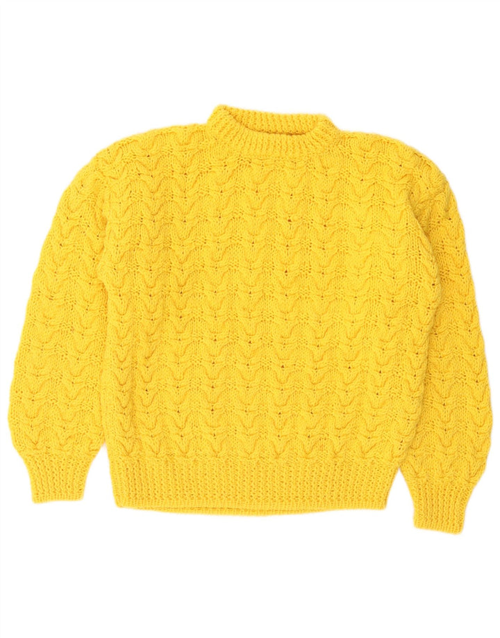 Sweter damski w stylu vintage z golfem UK 12, średni żółty