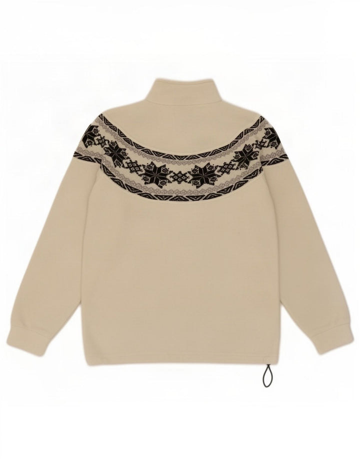 Vintage męski sweter polarowy z zamkiem błyskawicznym, średni beżowy, poliester Fair Isle