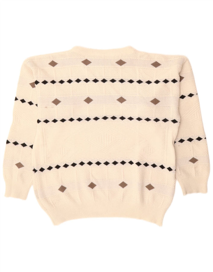 Vintage męski sweter z okrągłym dekoltem XL, biały Argyle/diament