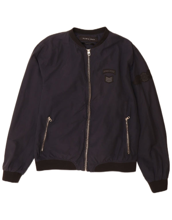 Męska kurtka bomberka Zara UK 42 XL, granatowa, bawełniana w bloki kolorów