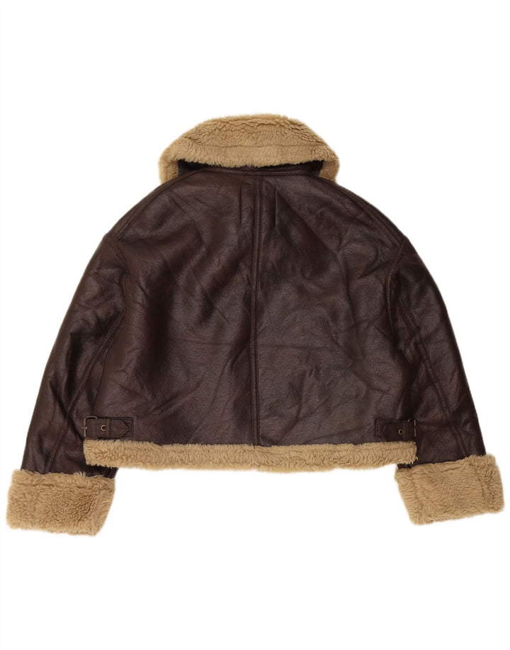 Damska kurtka oversize ze sztucznej skóry Zara Sherpa UK 14, średni brąz