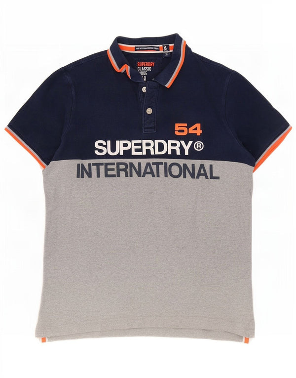 Superdry Mens Graphic Classic Fit Polo Shirt 2XL Blue Colourblock Cotton