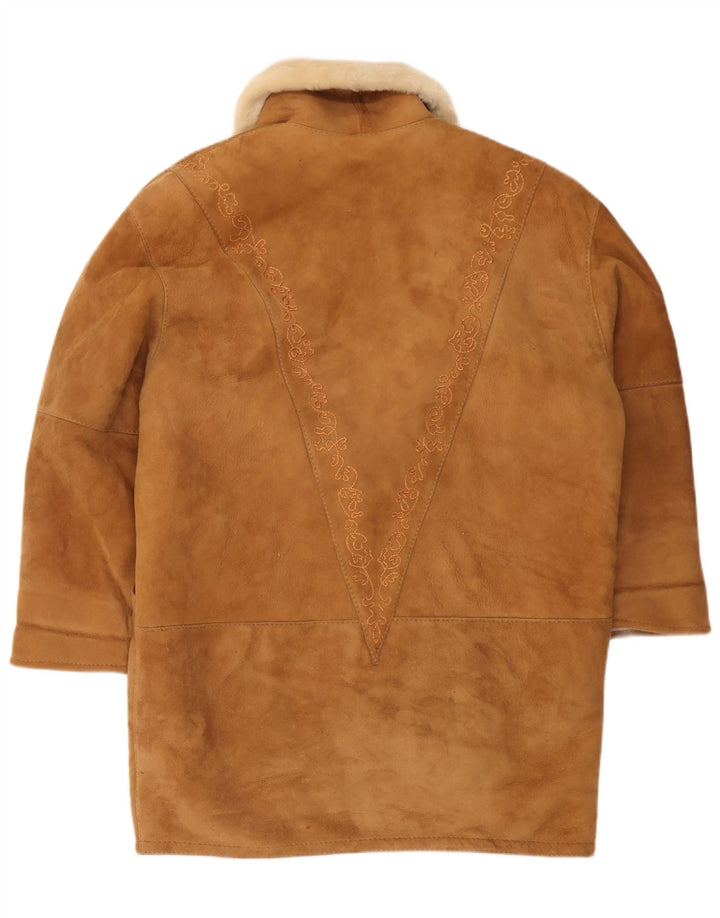 Vintage damski oversize'owy płaszcz z owczej skóry IT 44 Średni brązowy Shearling