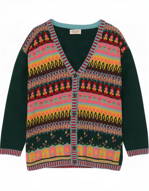 Damski sweter oversize Benetton UK 10 Small Green Fair Isle Wool