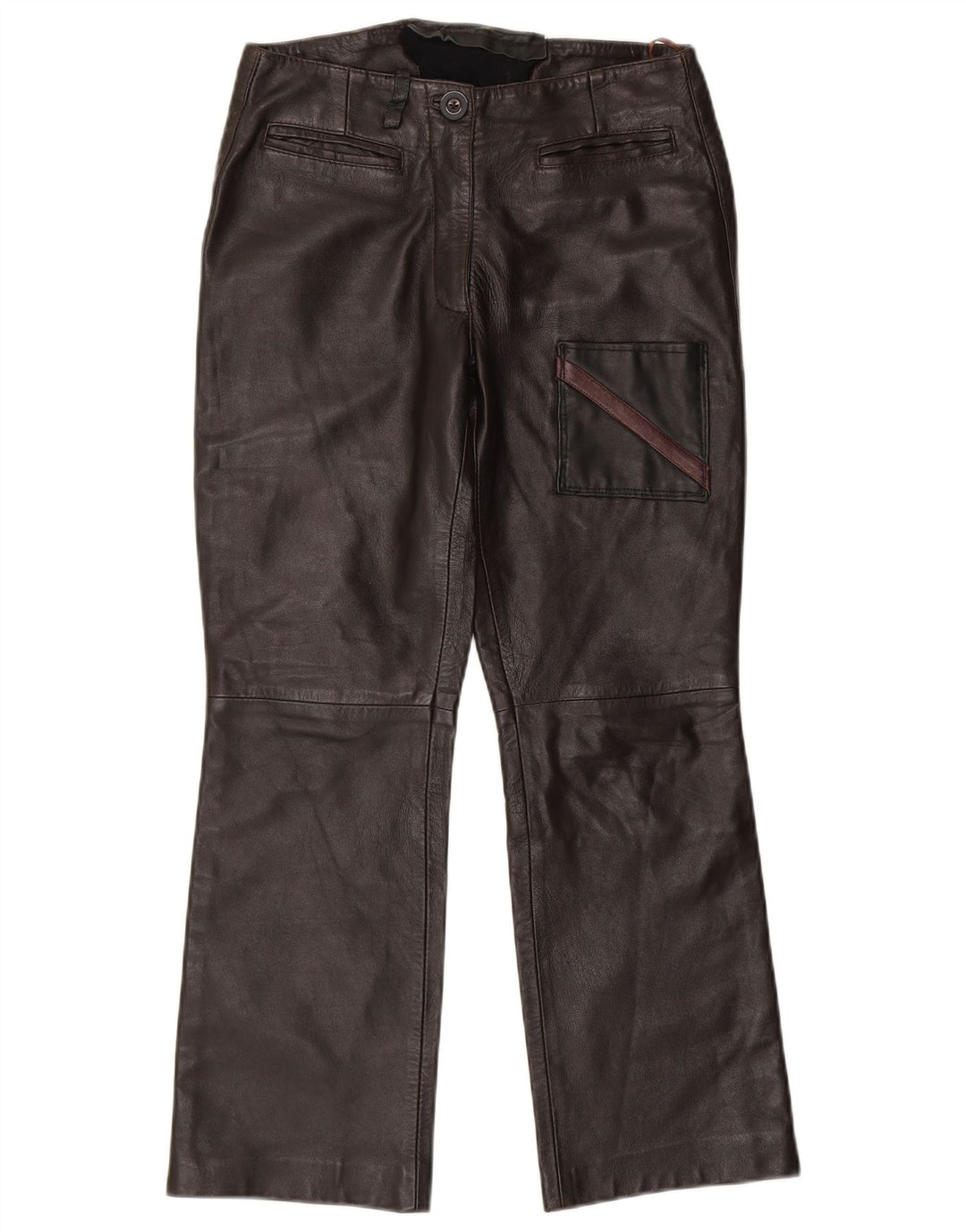 VINTAGE Womens Straight Leather Trousers W28 L28 Brown