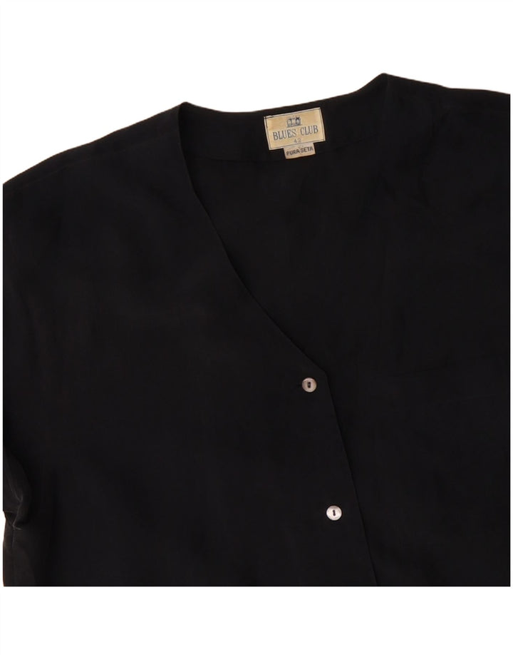 Damska bluzka koszulowa z krótkim rękawem BLUE CLUB IT 42 Średni czarny jedwab