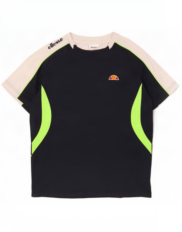 Męski T-shirt z grafiką Ellesse, mały, granatowy, poliester z blokami kolorów
