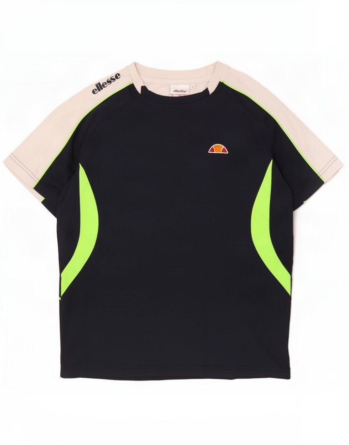 Męski T-shirt z grafiką Ellesse, mały, granatowy, poliester z blokami kolorów
