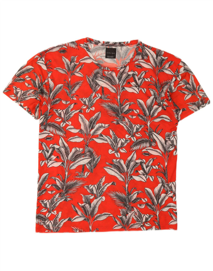 Męski T-shirt Zara, duży, czerwony, w kwiaty