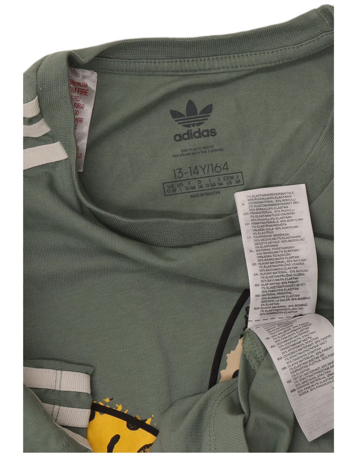 Dziewczęca sukienka T-shirt z grafiką ADIDAS 13-14 lat, bawełna khaki