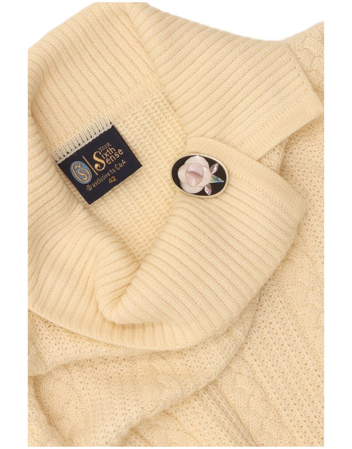 Sweter damski w stylu vintage z szalowym dekoltem IT 42 Średni żółty akryl