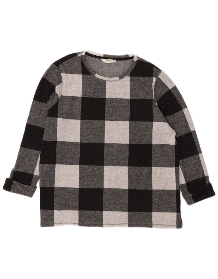 Marks & Spencer Damski top z rękawem 3/4, UK 18 XL, czarny, poliester w kratkę