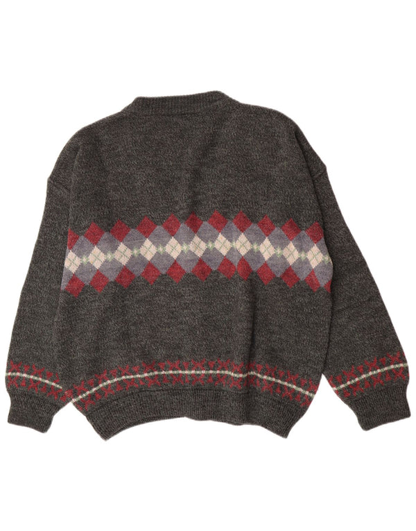 Vintage męski sweter rozpinany XL szary Argyle/diament