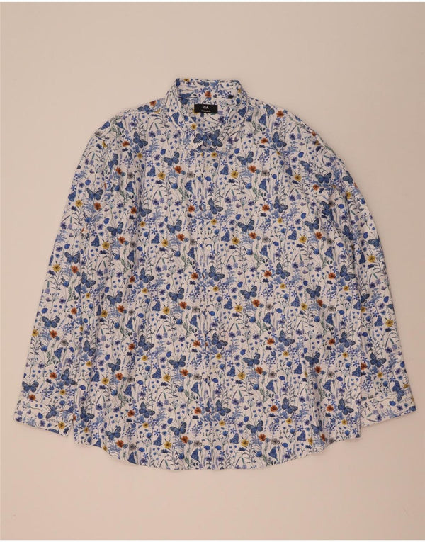Koszula męska C&A o regularnym kroju, rozmiar 47/48, 3XL, niebieska, bawełniana w kwiaty