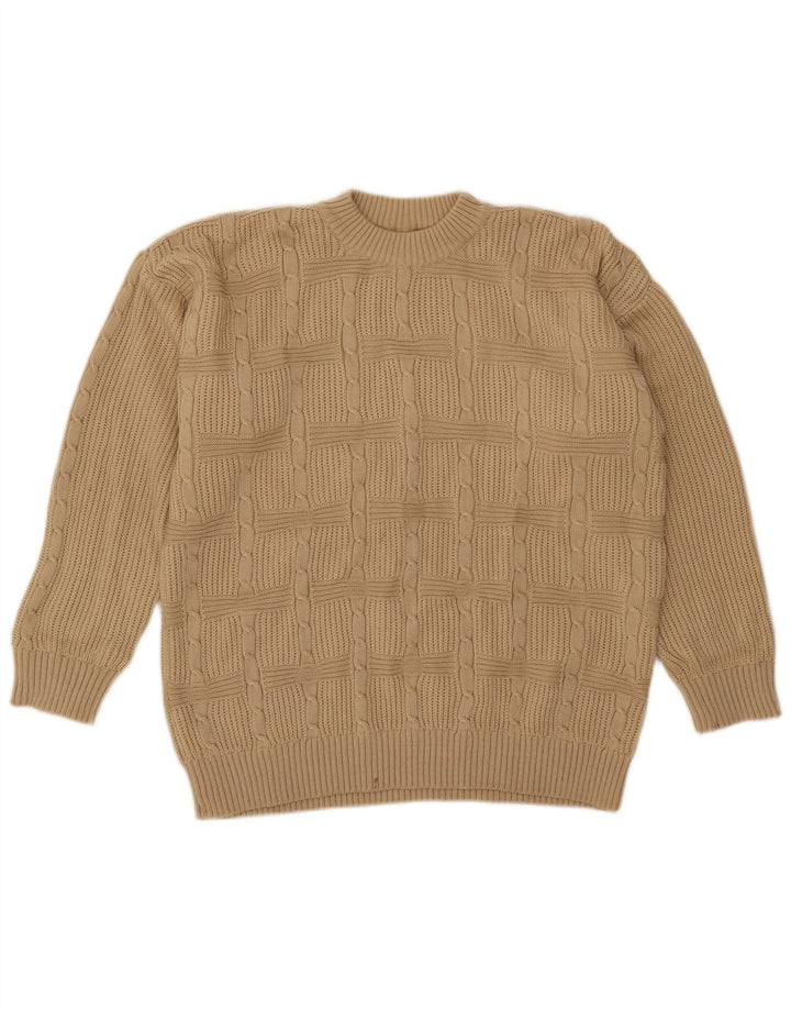 Vintage męski sweter z okrągłym dekoltem IT 50 średni beżowy akryl