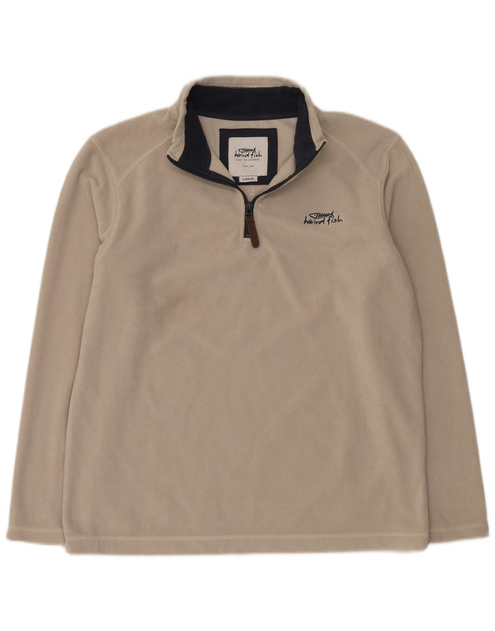 Męski sweter polarowy Weird Fish z zamkiem błyskawicznym, duży, złamany biały poliester