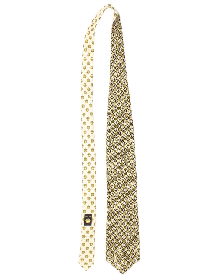 Krawat męski Gianni Versace w jednym rozmiarze, żółty, geometryczny, jedwabny