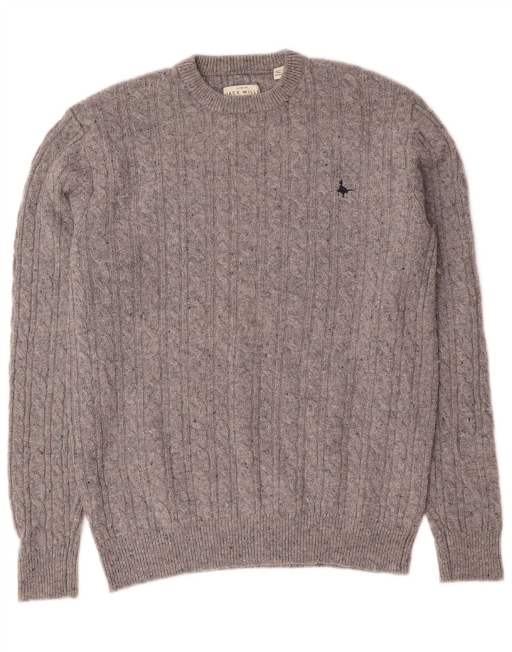 Jack Wills Męski sweter z okrągłym dekoltem, mały, szary, z wełny merynosów