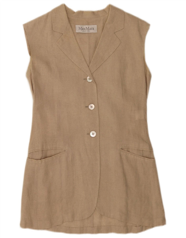 Max Mara Damska marynarka bez rękawów zapinana na 3 guziki UK 10 Small Beige Linen
