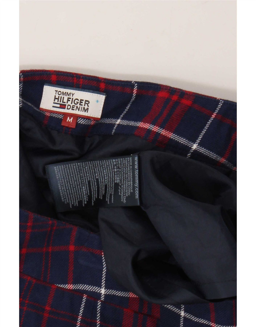 Damska spódniczka mini Tommy Hilfiger średnia W28 granatowa bawełniana w kratę