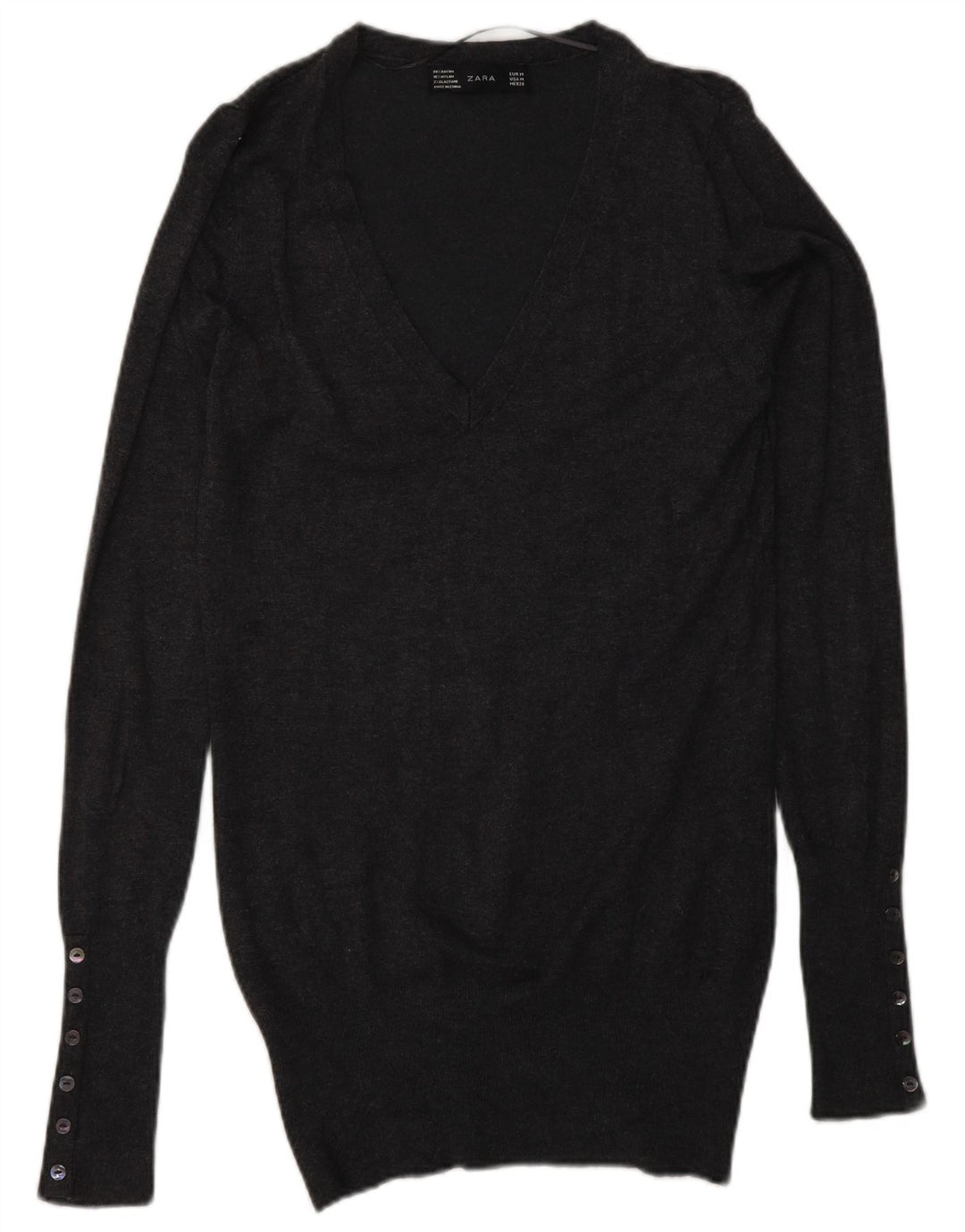 Damski sweter ZARA z dekoltem w kształcie litery V, UK 12, średni szary