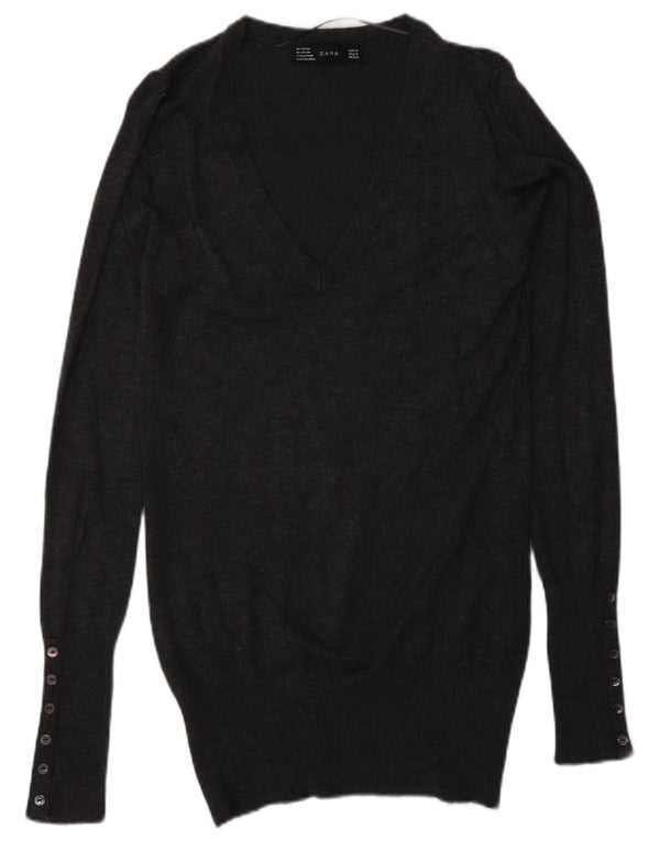 Damski sweter ZARA z dekoltem w kształcie litery V, UK 12, średni szary