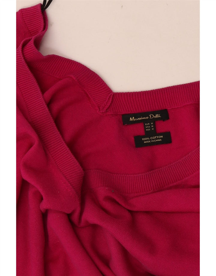 Sweter damski Massimo Dutti z dekoltem w kształcie litery V, UK 14, średni różowy, bawełniany