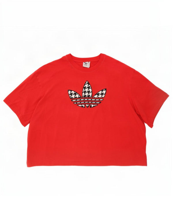 Damska koszulka Adidas Crop Oversized Graphic Top UK 28/30 3XL Czerwona bawełna