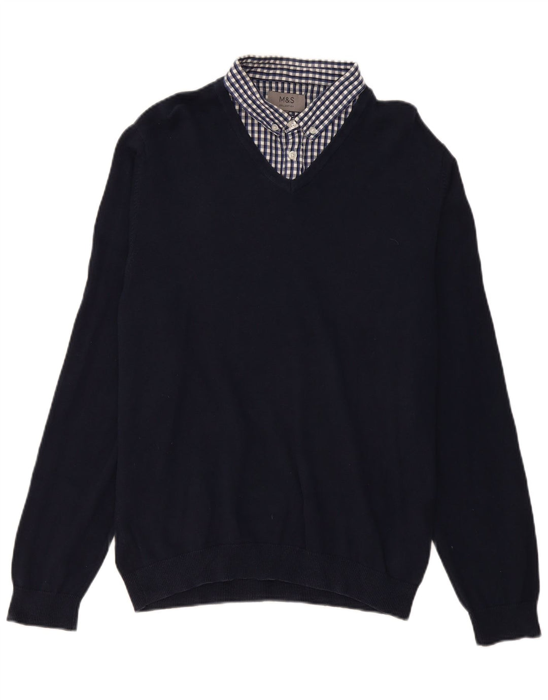 Marks & Spencer Męski sweter polo, duży, granatowy w kratkę