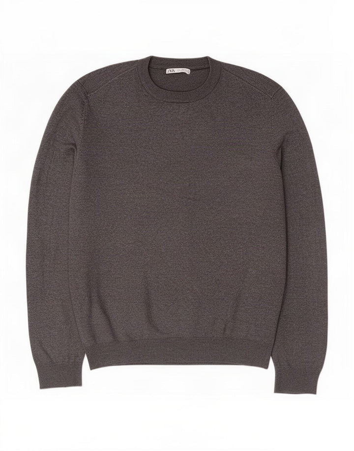 Męski sweter z okrągłym dekoltem Zara, duży, szary, wiskoza
