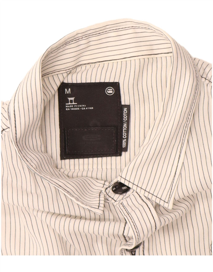 Damska koszulka graficzna G-Star UK 14, średnia, biała, bawełniana w prążki