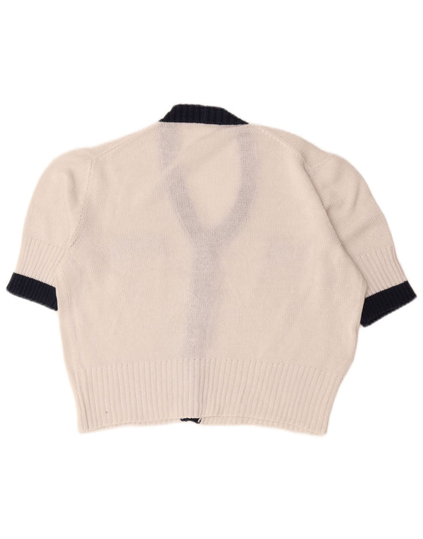 Sweter damski z krótkim rękawem w stylu vintage, UK 12, średni biały, blok kolorów