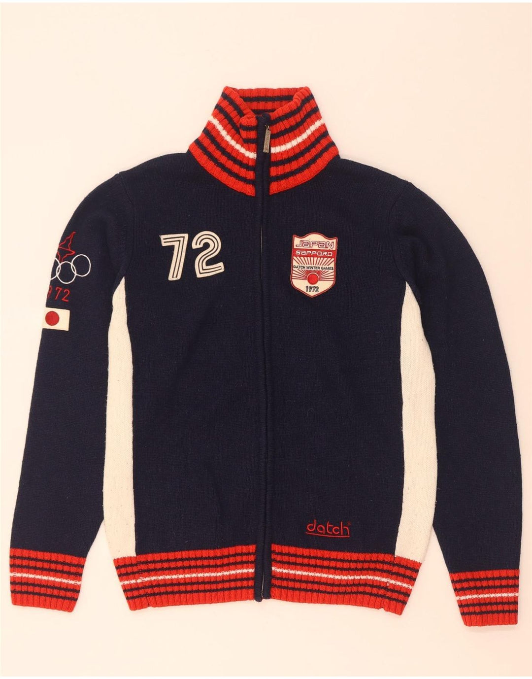 Sweter męski Datch Graphic Cardigan UK 14 Średni granatowy, wełniany blok kolorów
