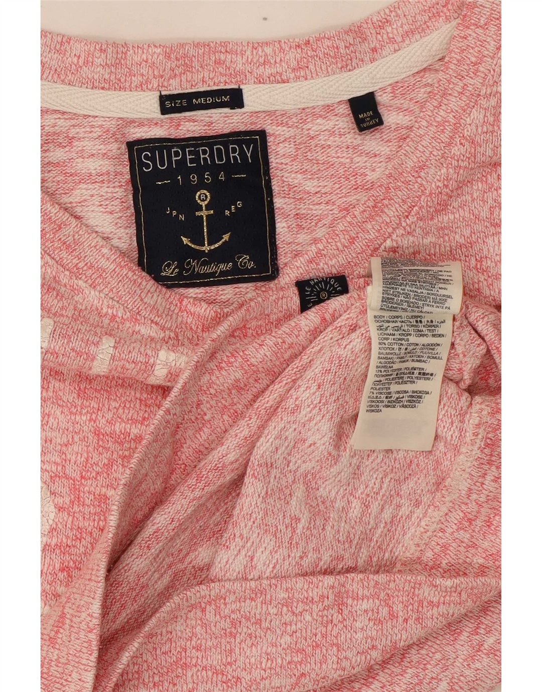 Damski sweter z grafiką Superdry UK 14, średni, różowy, nakrapiany