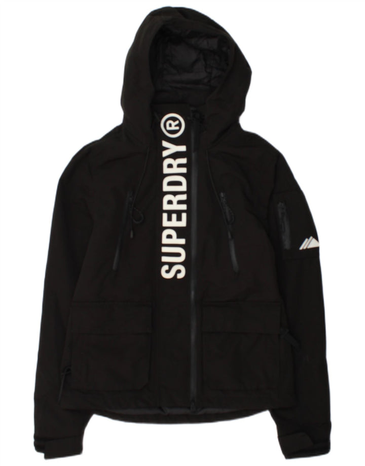 Damska kurtka wiatrówka z kapturem Superdry UK 10, mała, czarna, poliester